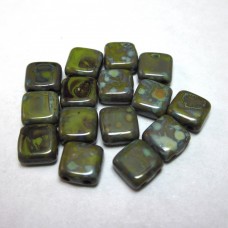 6mm Two Hole Czech Mate Picasso Opaque Olive